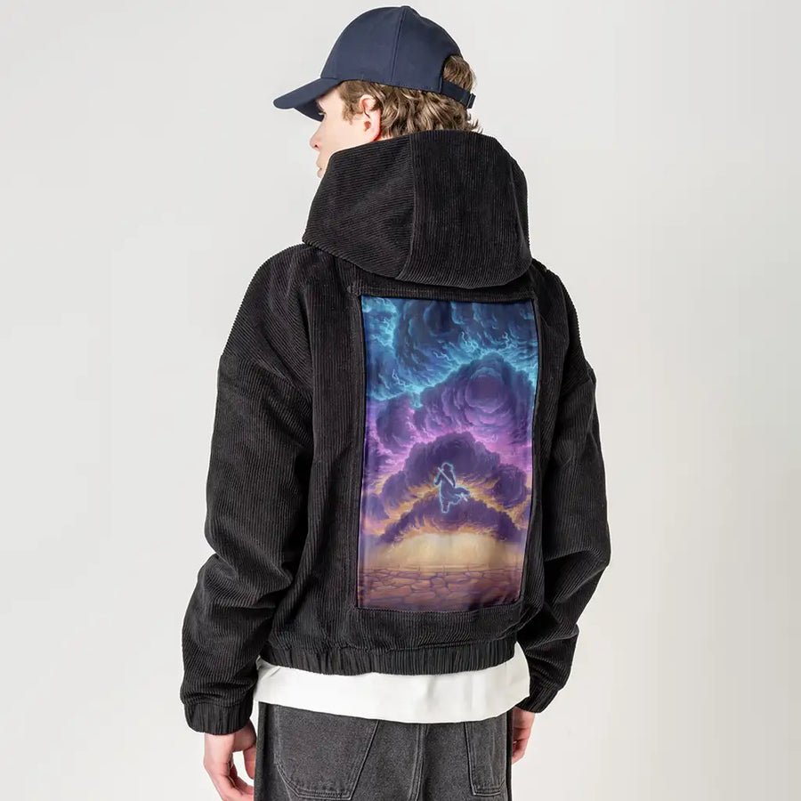 stormblessed patch on male retro cord hoodie in onyx