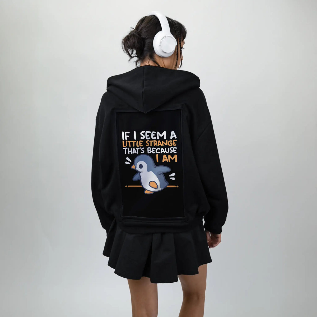 strangepenguin patch on female essential zip hoodie in after hours