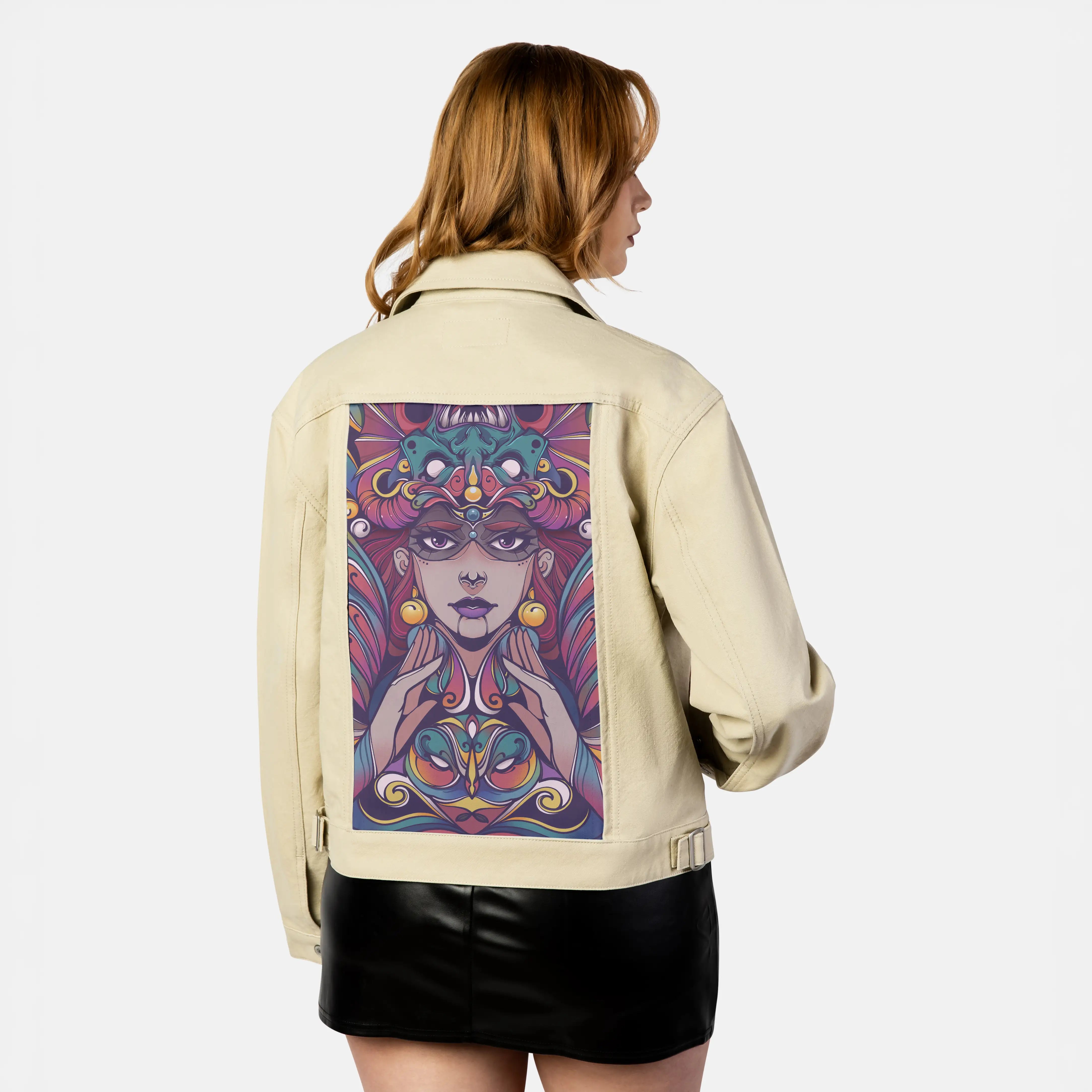 succubus patch on female atelier canvas jacket in tan