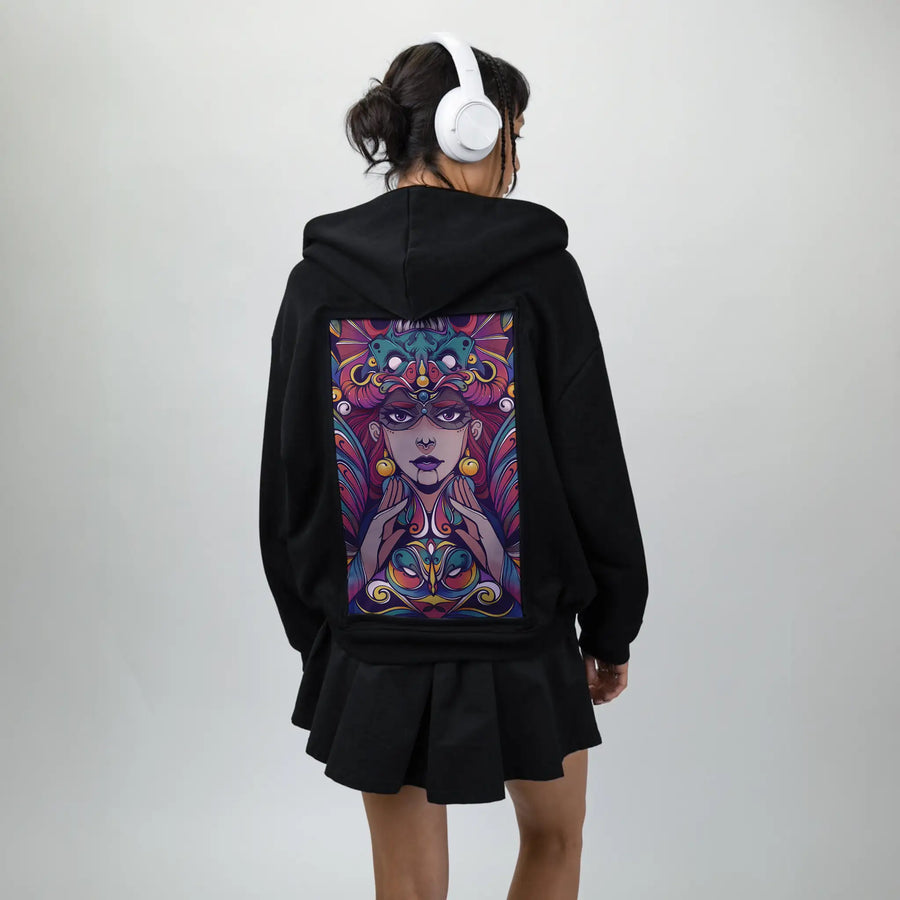 succubus patch on female essential zip hoodie in after hours