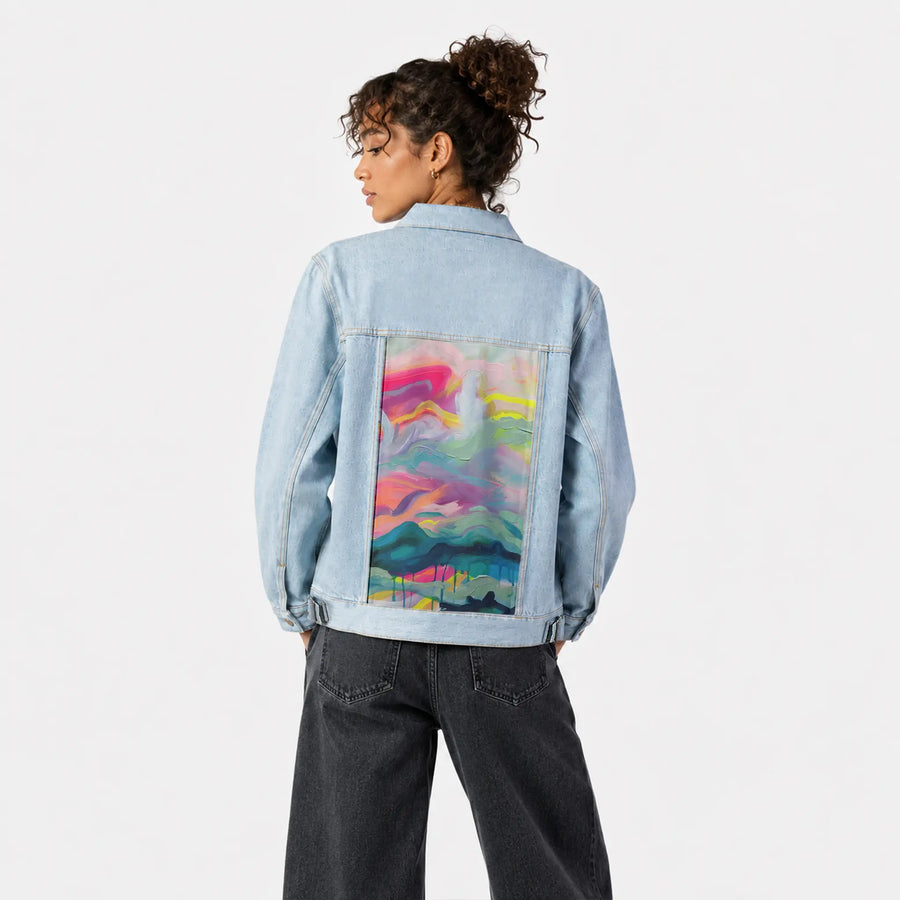 sugarcoated patch on female og denim jacket in oceanside