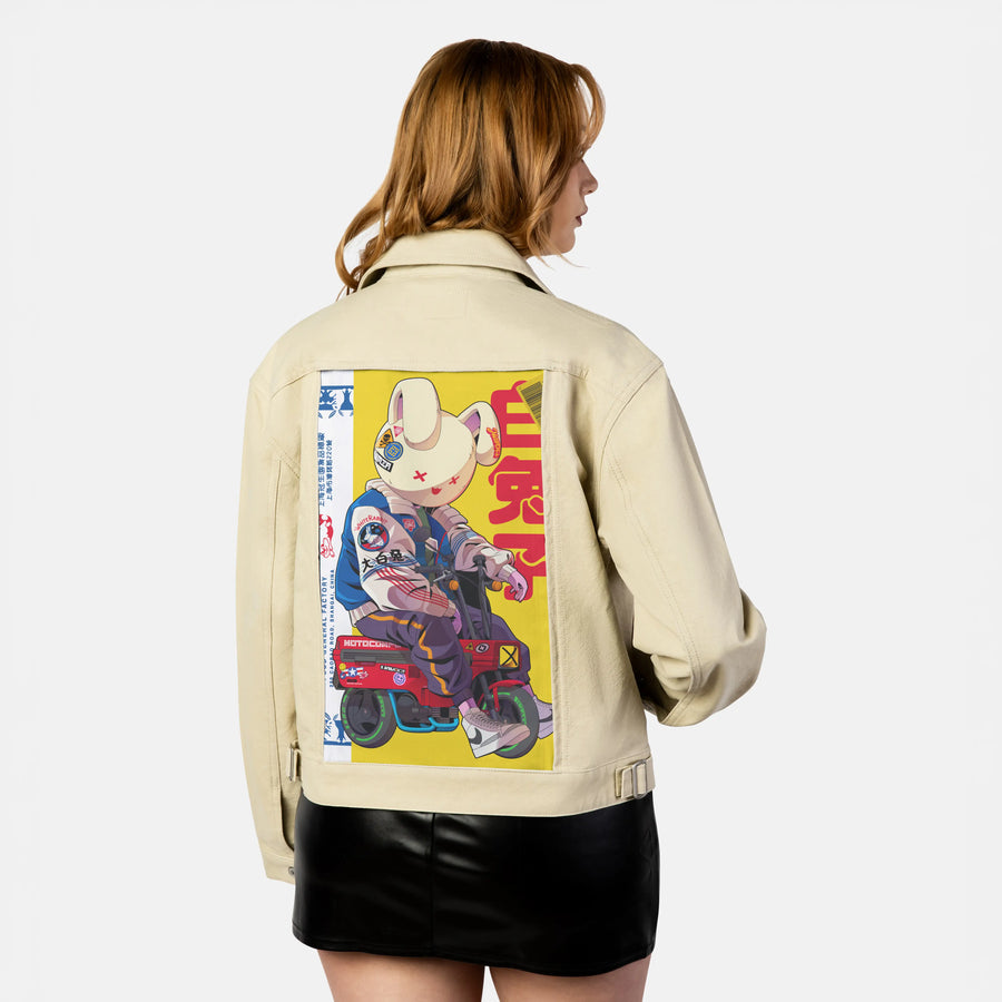 sugarrush patch on female atelier canvas jacket in tan