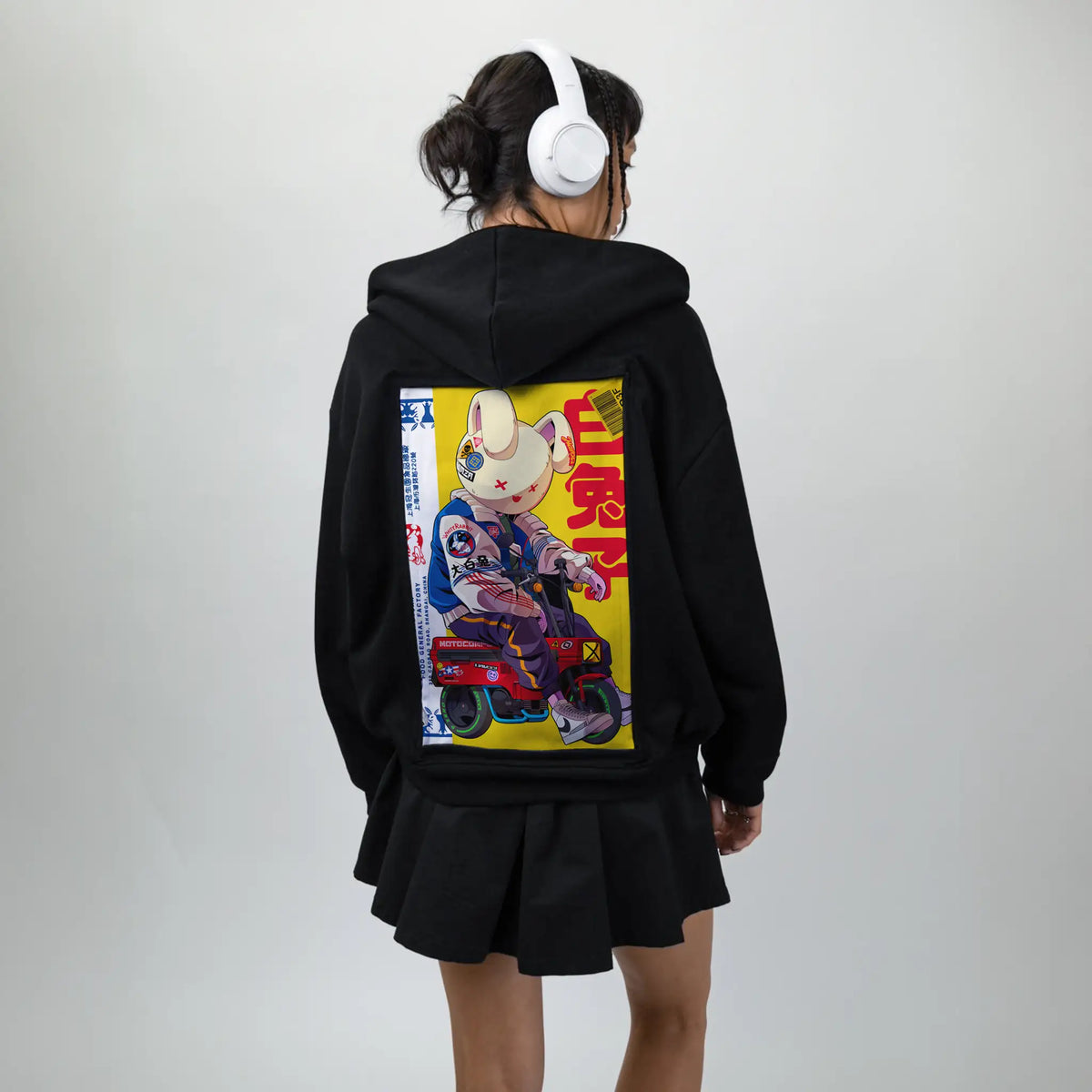 sugarrush patch on female essential zip hoodie in after hours