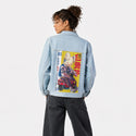sugarrush patch on female og denim jacket in oceanside