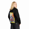 sugarrush patch on female og denim jacket in raven