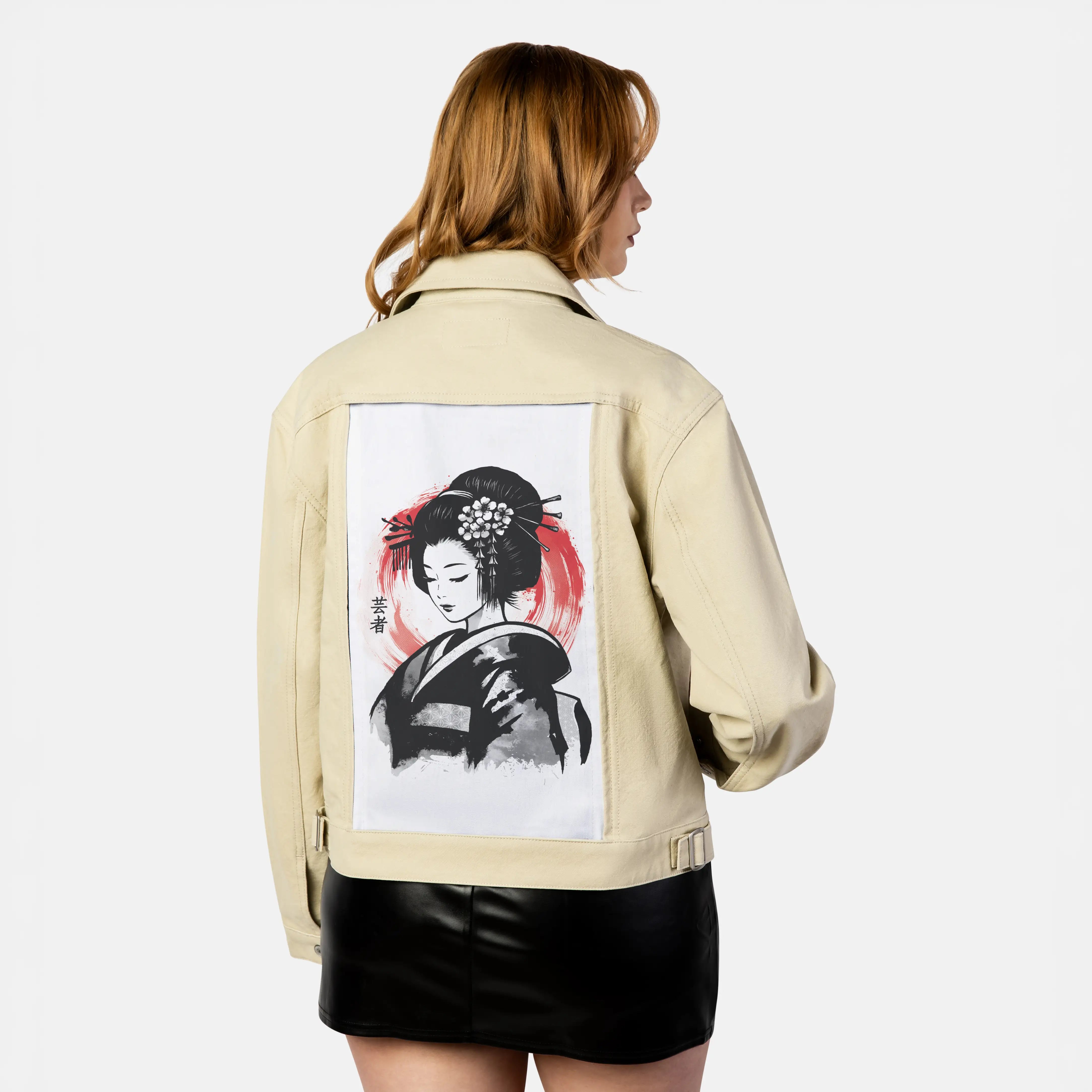sumiegeisha patch on female atelier canvas jacket in tan