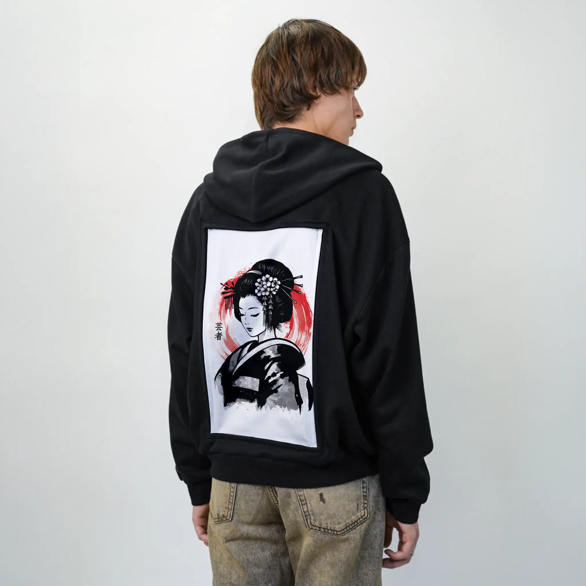 sumiegeisha patch on male essential zip hoodie in after hours