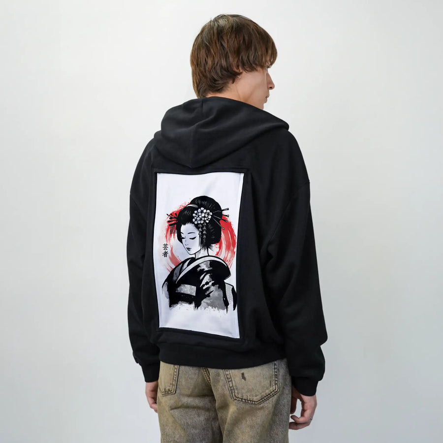 sumiegeisha patch on male essential zip hoodie in after hours