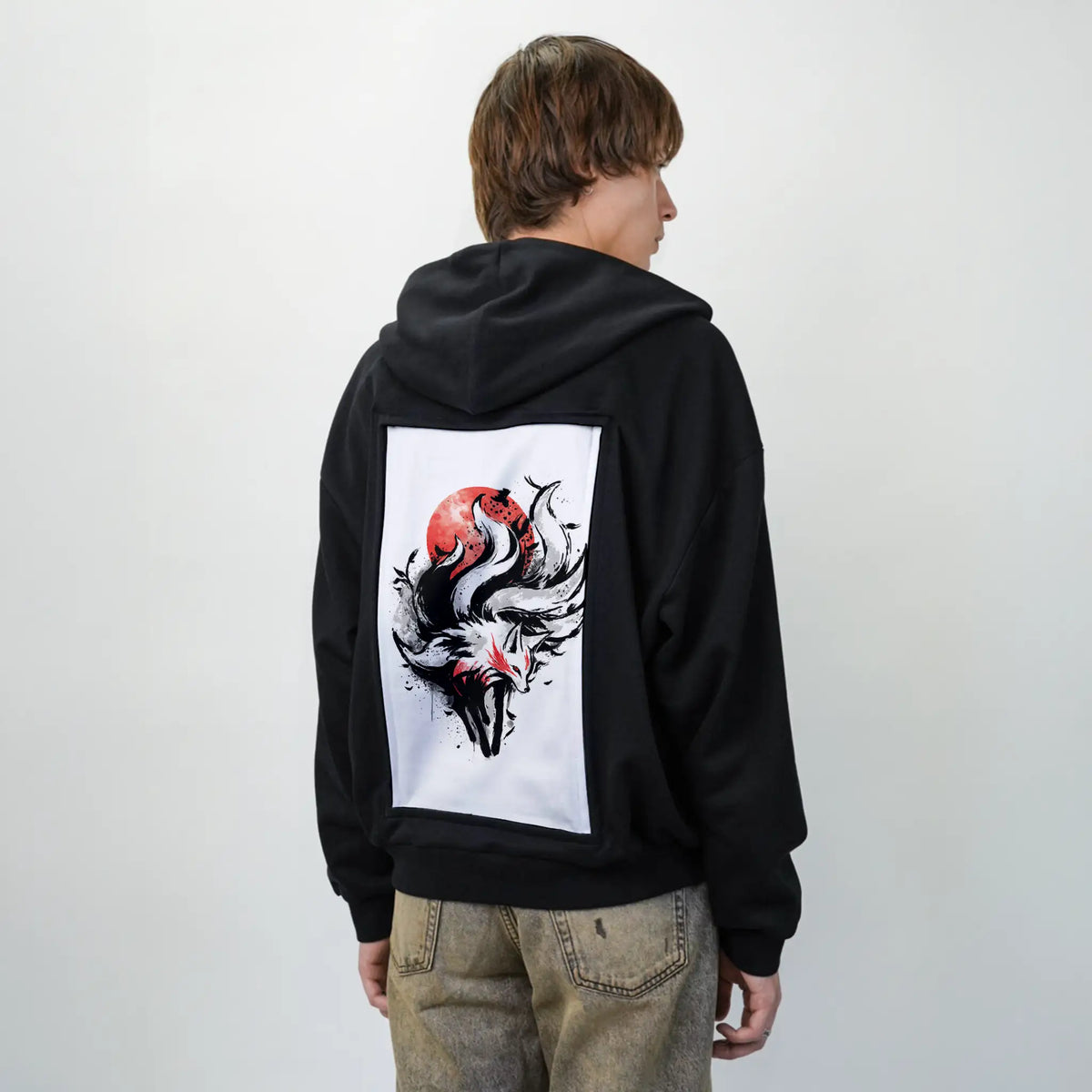 sumiekitsune patch on male essential zip hoodie in after hours