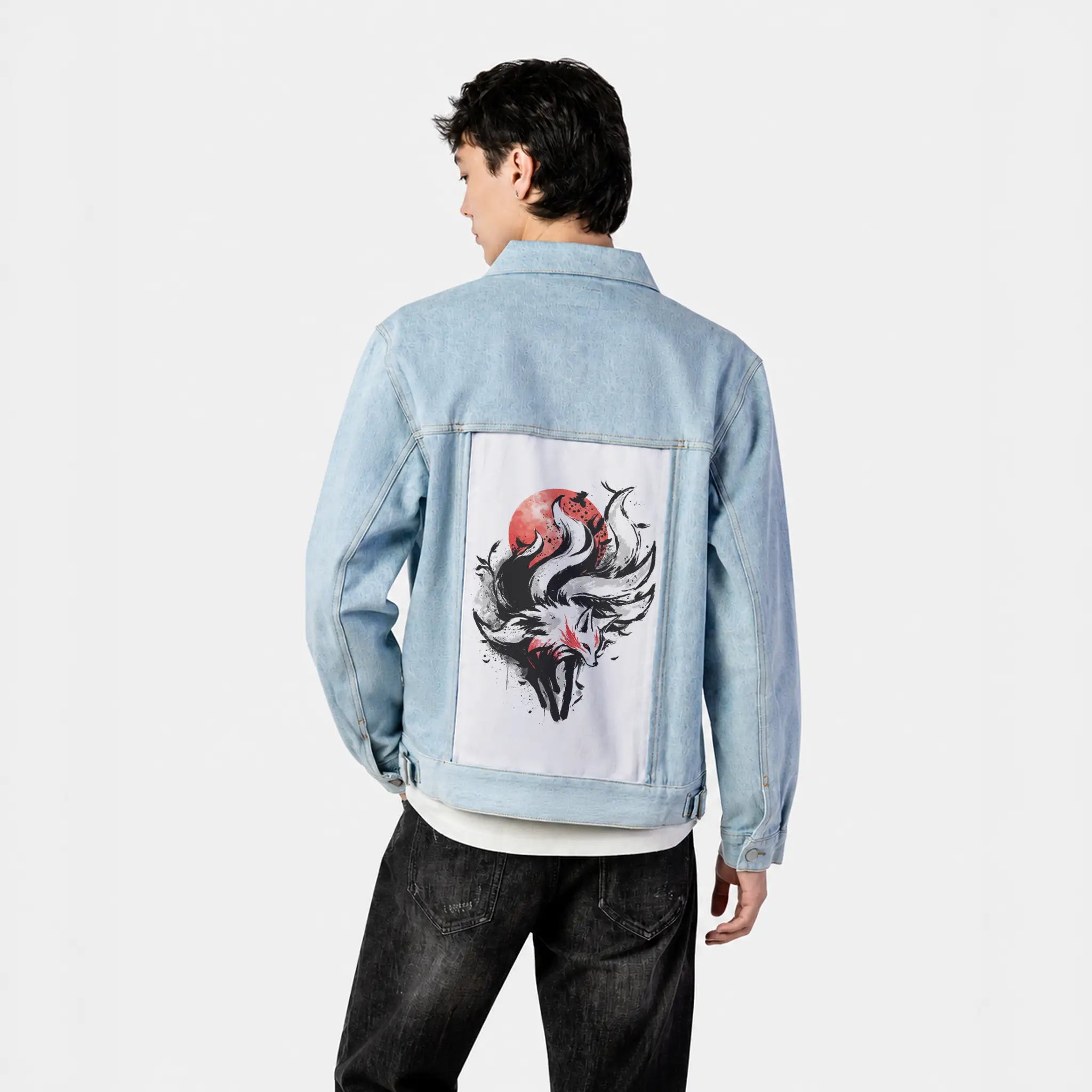 sumiekitsune patch on male og denim jacket in oceanside