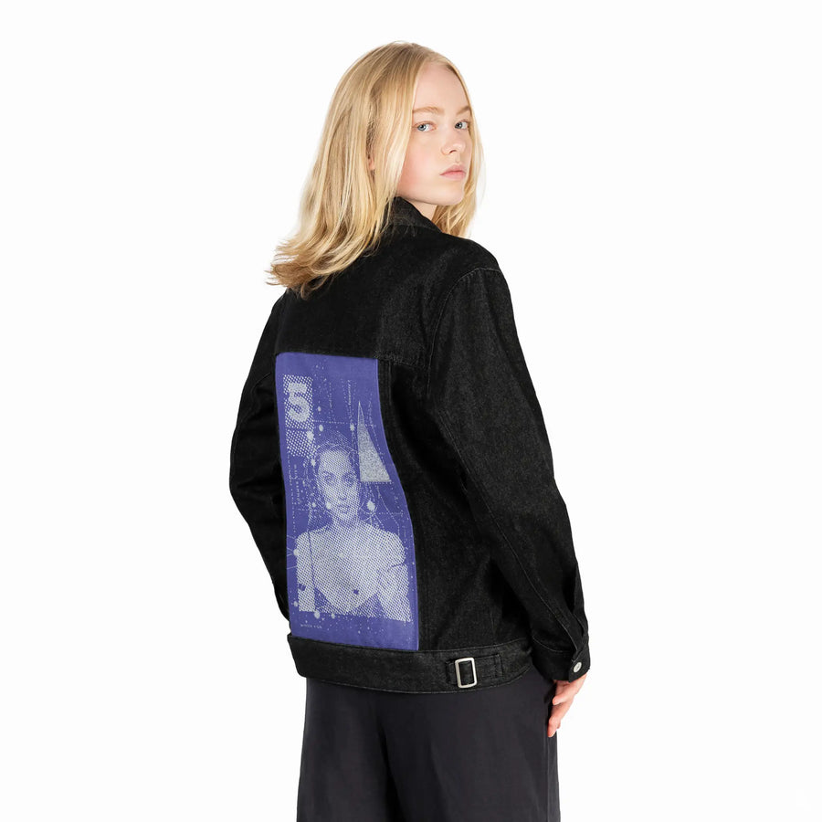 summerview patch on female og denim jacket in raven