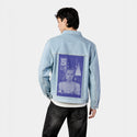 summerview patch on male og denim jacket in oceanside