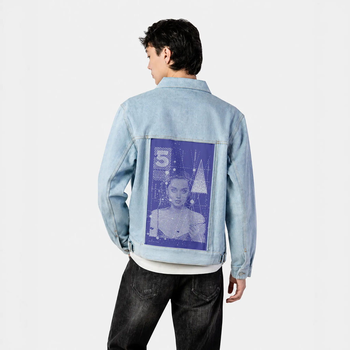 summerview patch on male og denim jacket in oceanside
