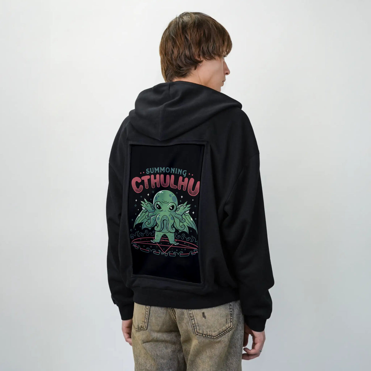 summoningcthulhu patch on male essential zip hoodie in after hours