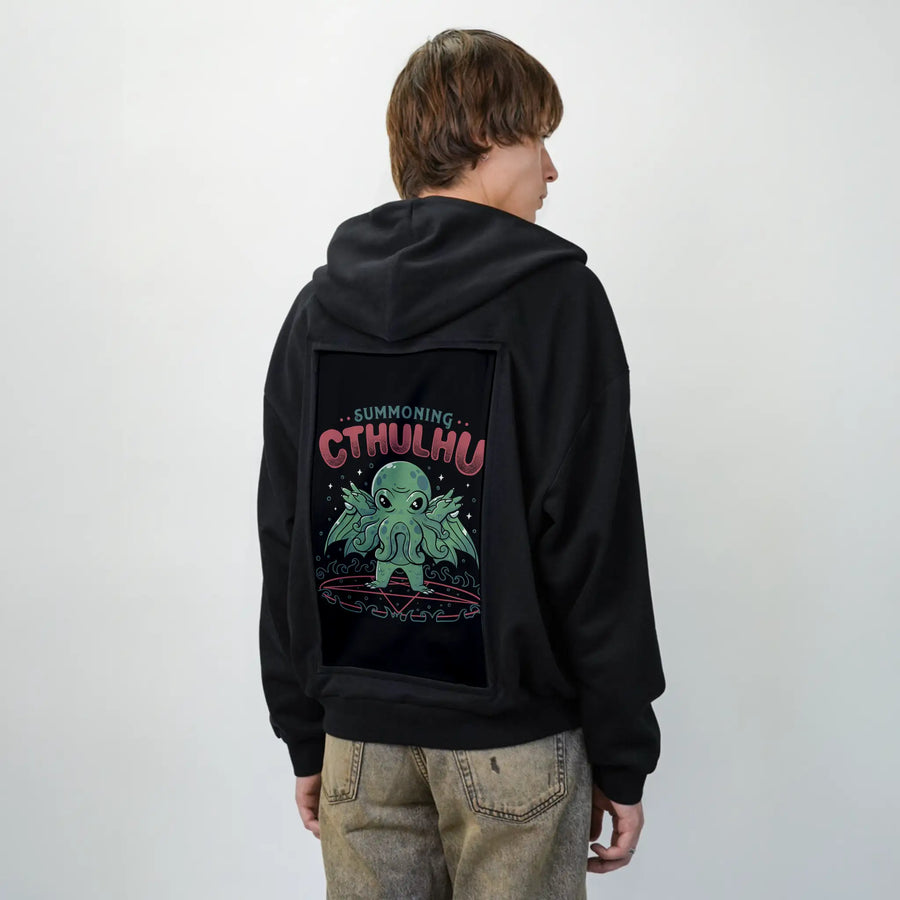 summoningcthulhu patch on male essential zip hoodie in after hours
