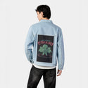 summoningcthulhu patch on male og denim jacket in oceanside