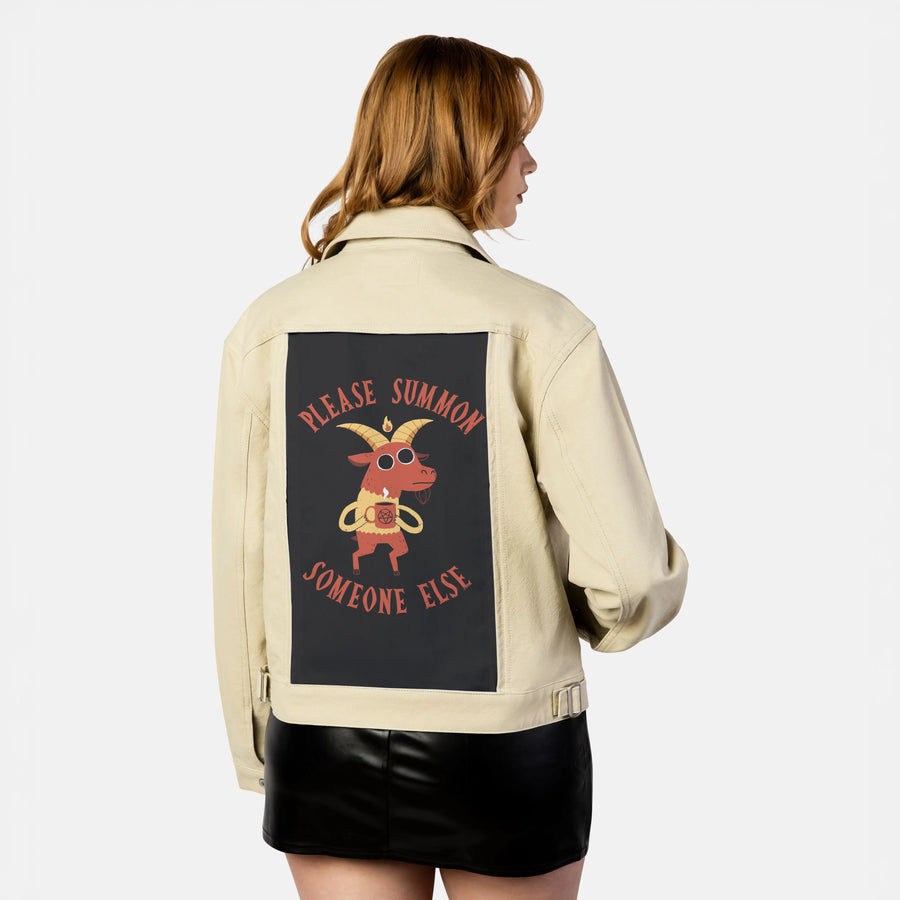summonsomeoneelse patch on female atelier canvas jacket in tan