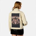 summonspookyseason patch on female atelier canvas jacket in tan