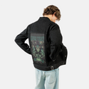 summonstrength patch on male og denim jacket in raven
