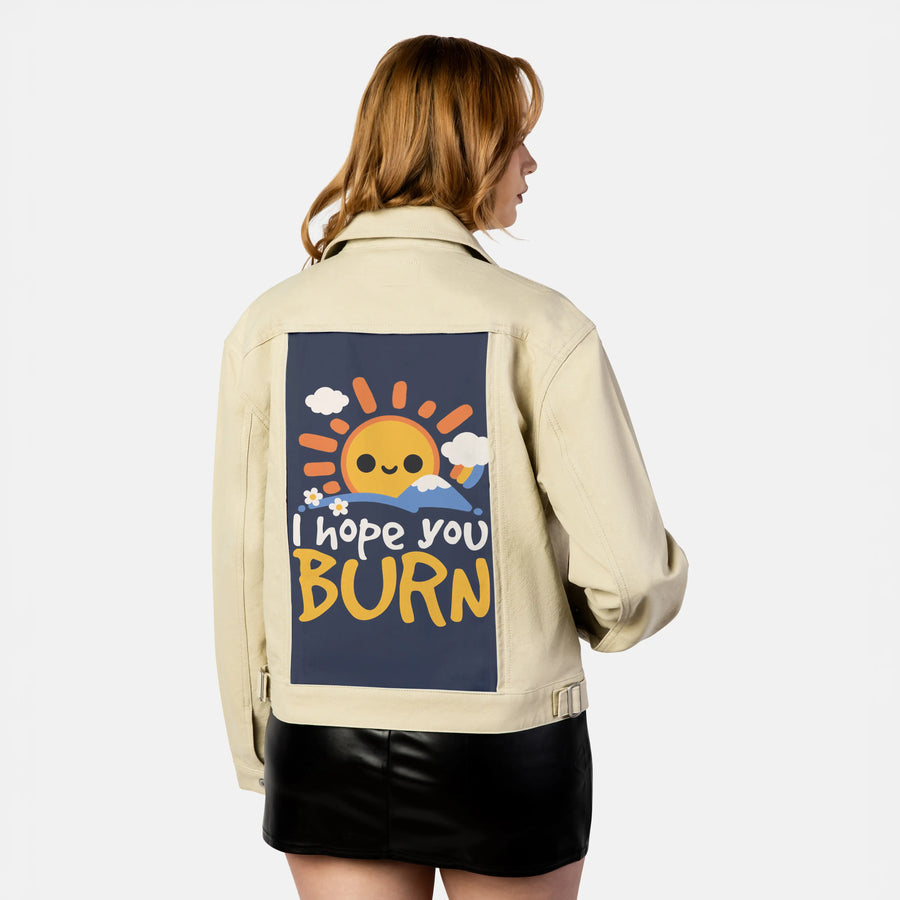 sunray patch on female atelier canvas jacket in tan