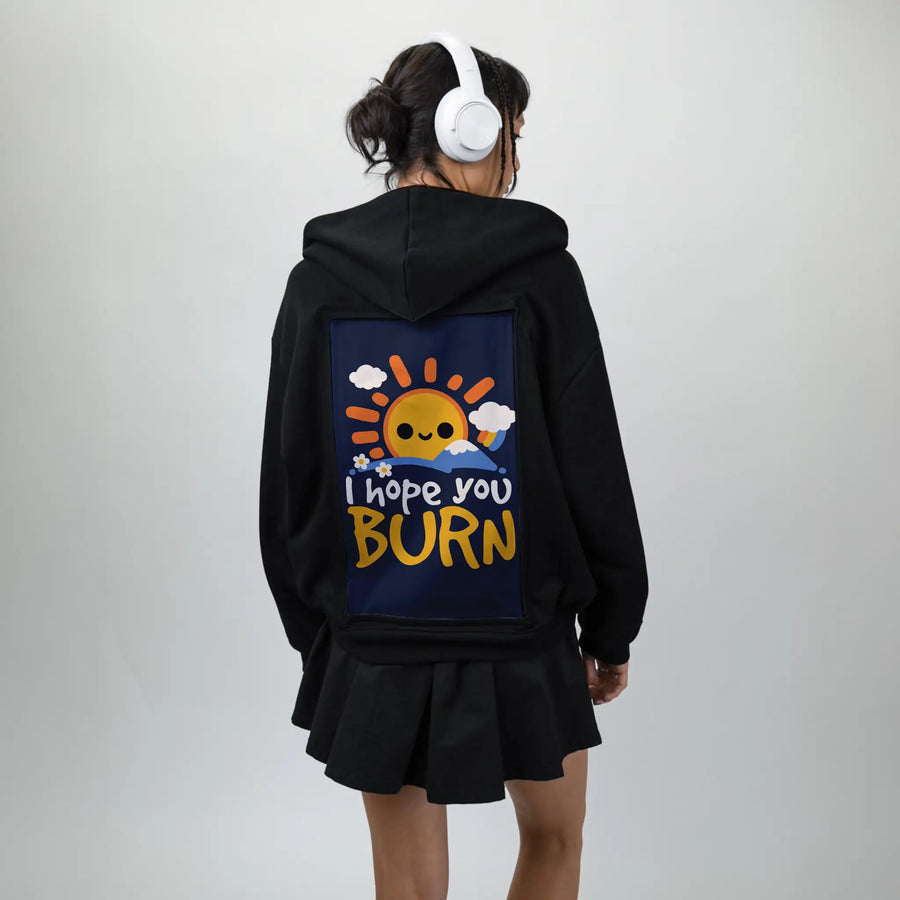 sunray patch on female essential zip hoodie in after hours