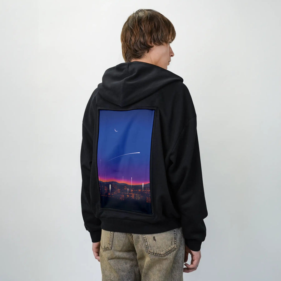 sunsetsky patch on male essential zip hoodie in after hours