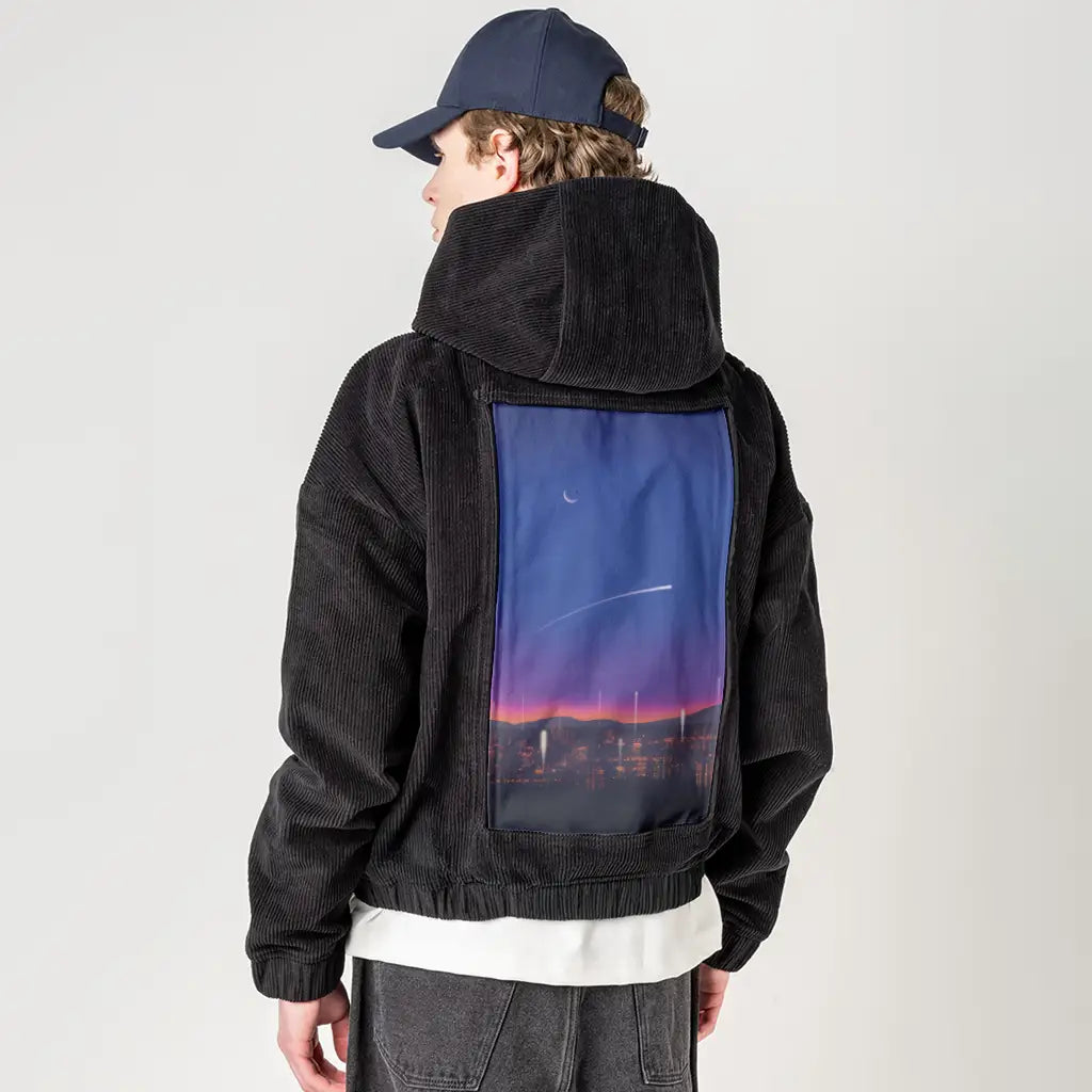 sunsetsky patch on male retro cord hoodie in onyx