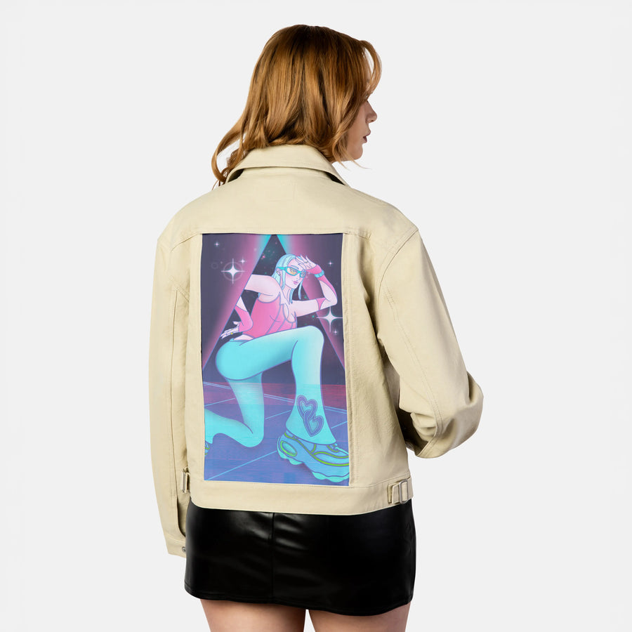 supernova patch on female atelier canvas jacket in tan