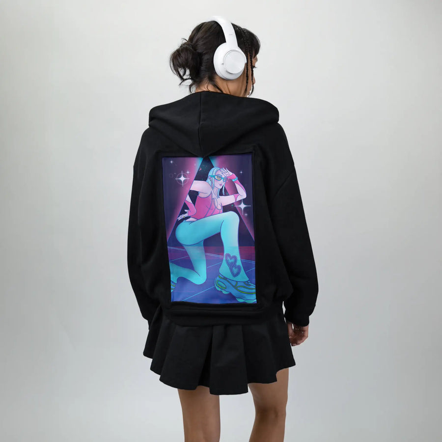 supernova patch on female essential zip hoodie in after hours