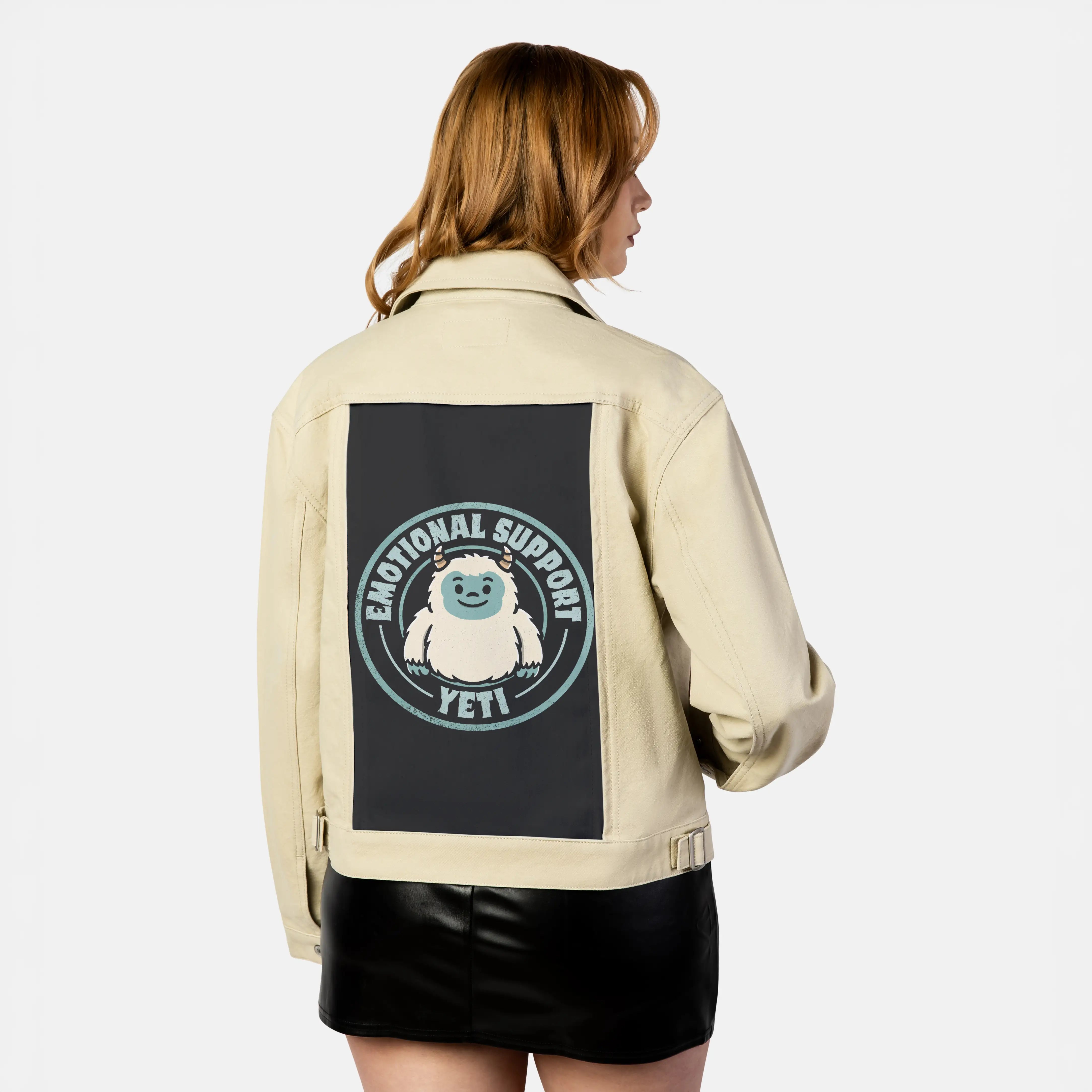 supportyeti patch on female atelier canvas jacket in tan
