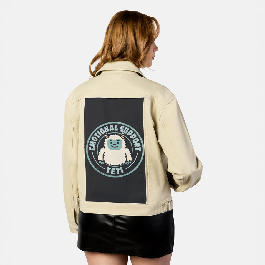 supportyeti patch on female atelier canvas jacket in tan