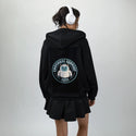 supportyeti patch on female essential zip hoodie in after hours