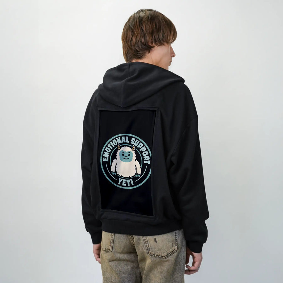 supportyeti patch on male essential zip hoodie in after hours