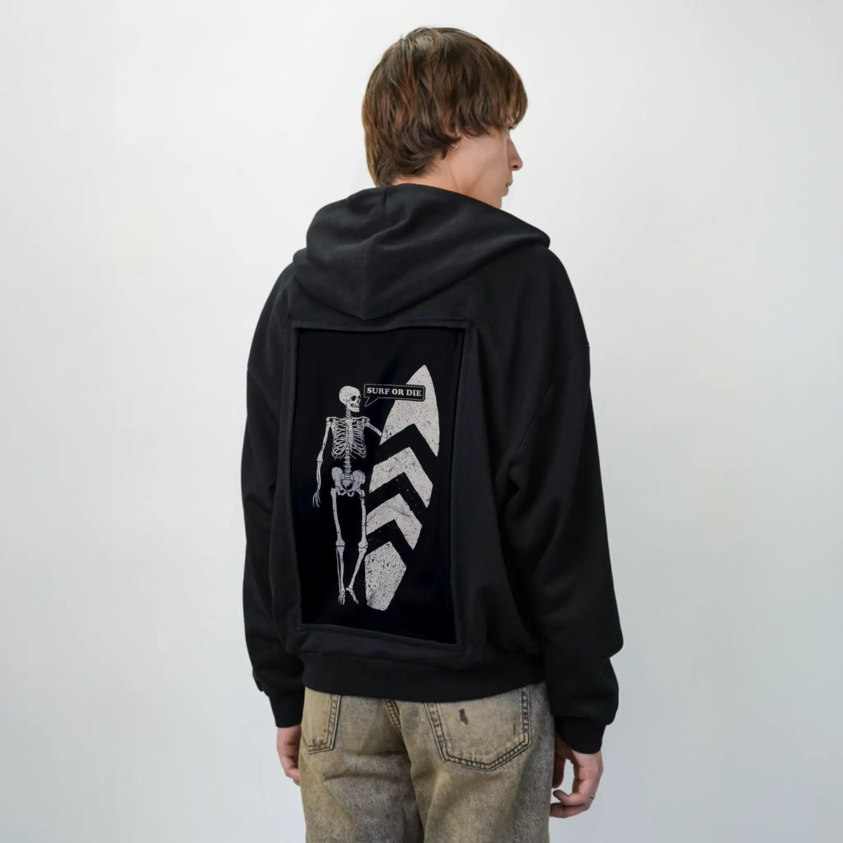 surfordie patch on male essential zip hoodie in after hours