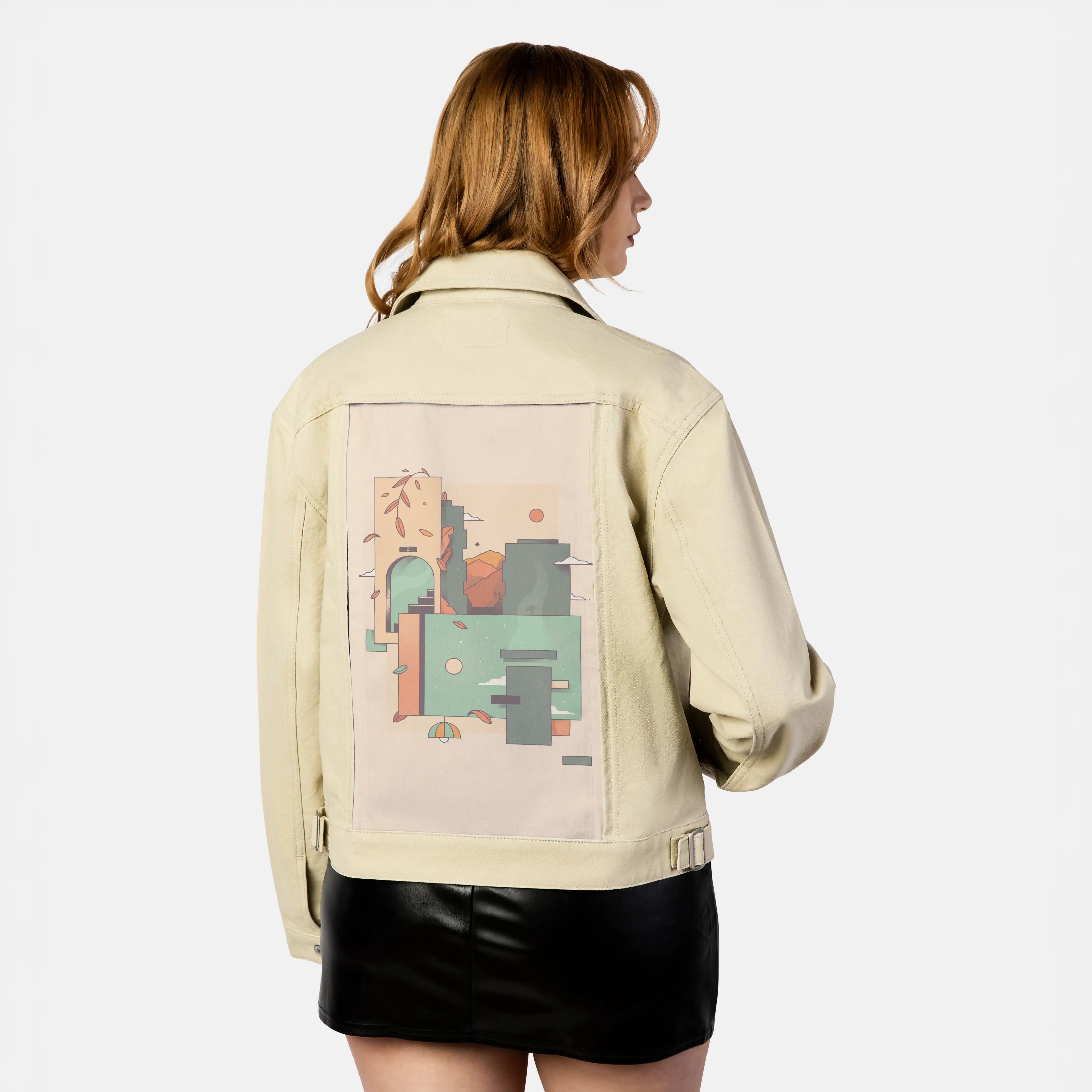 surrealdaysi patch on female atelier canvas jacket in tan