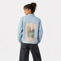 surrealdaysi patch on female og denim jacket in oceanside