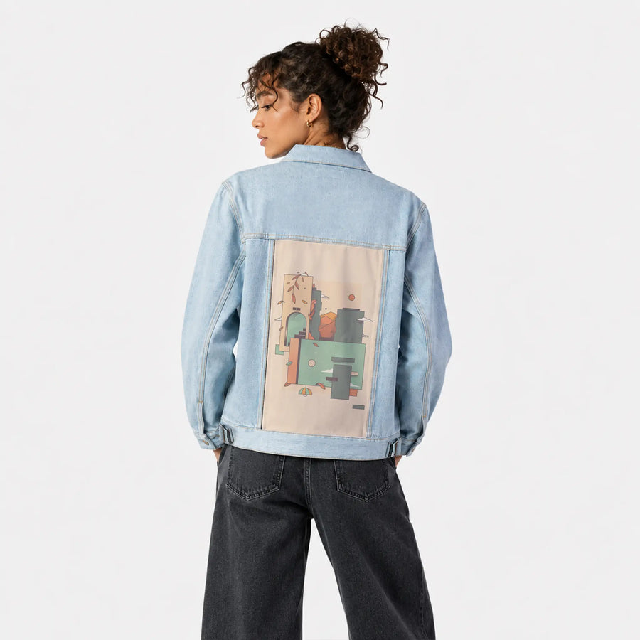 surrealdaysi patch on female og denim jacket in oceanside