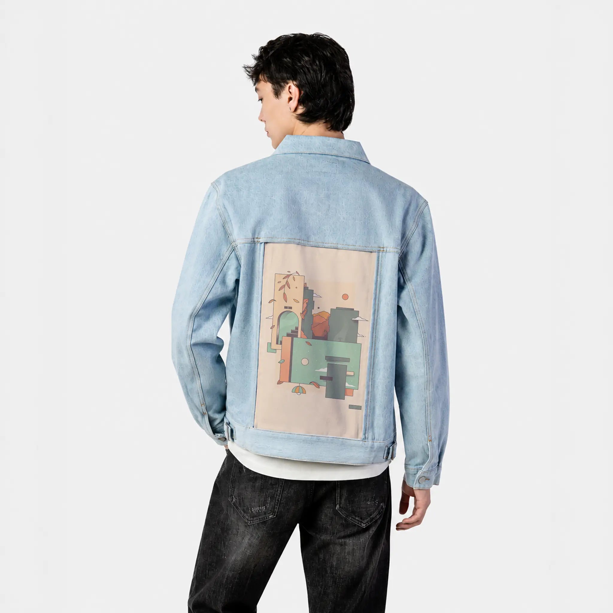 surrealdaysi patch on male og denim jacket in oceanside