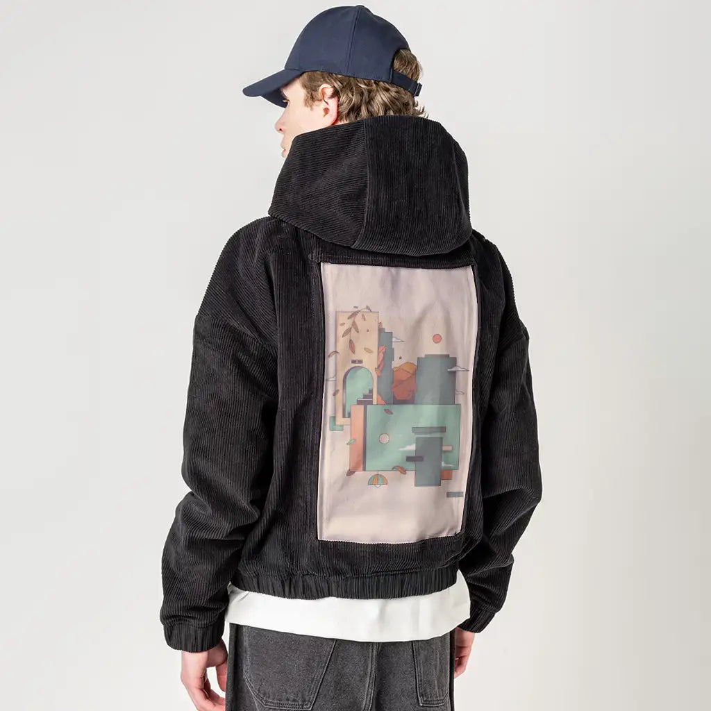 surrealdaysi patch on male retro cord hoodie in onyx