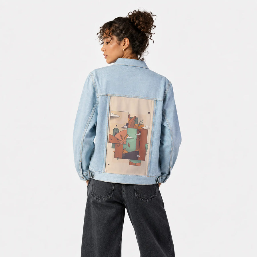 surrealdaysii patch on female og denim jacket in oceanside