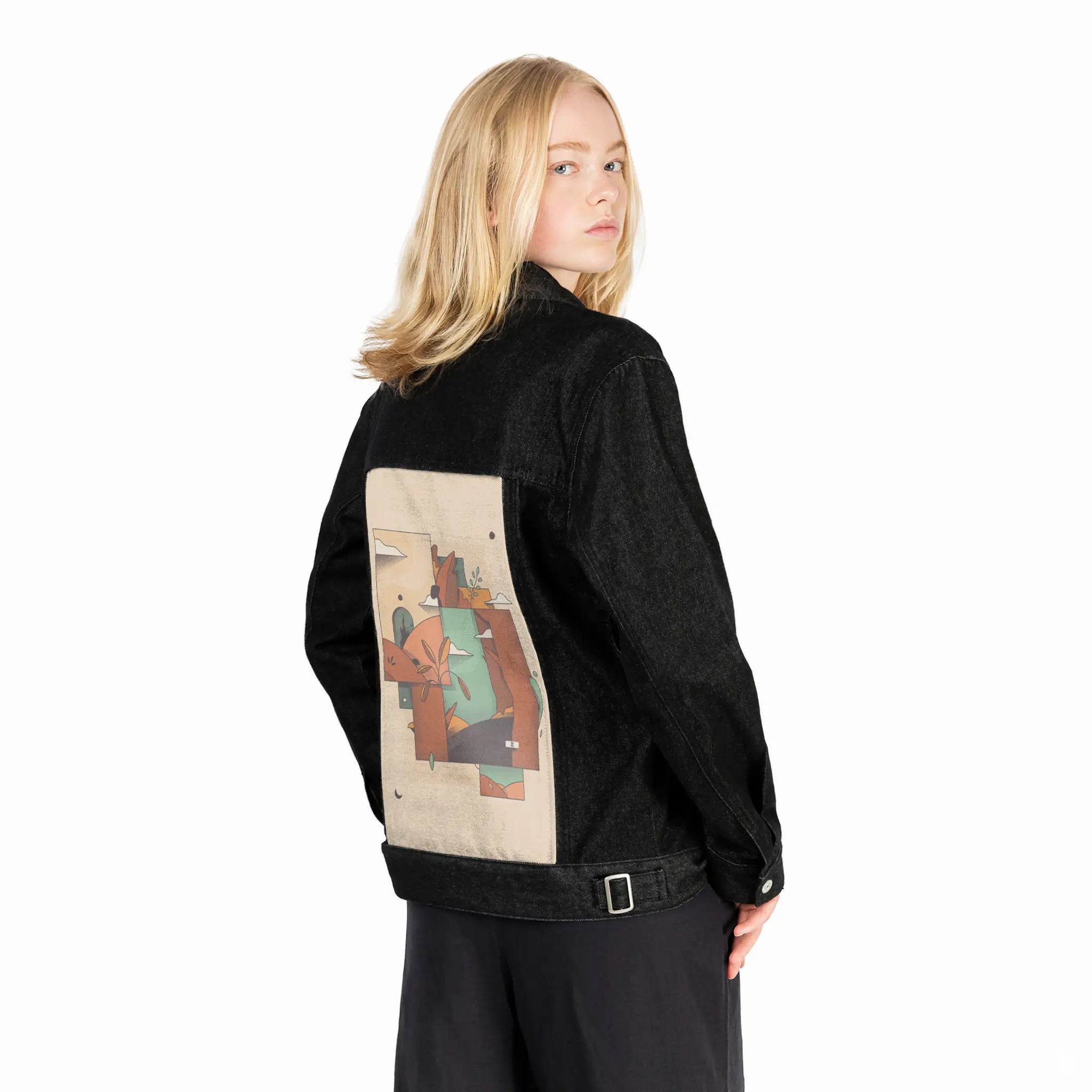surrealdaysii patch on female og denim jacket in raven