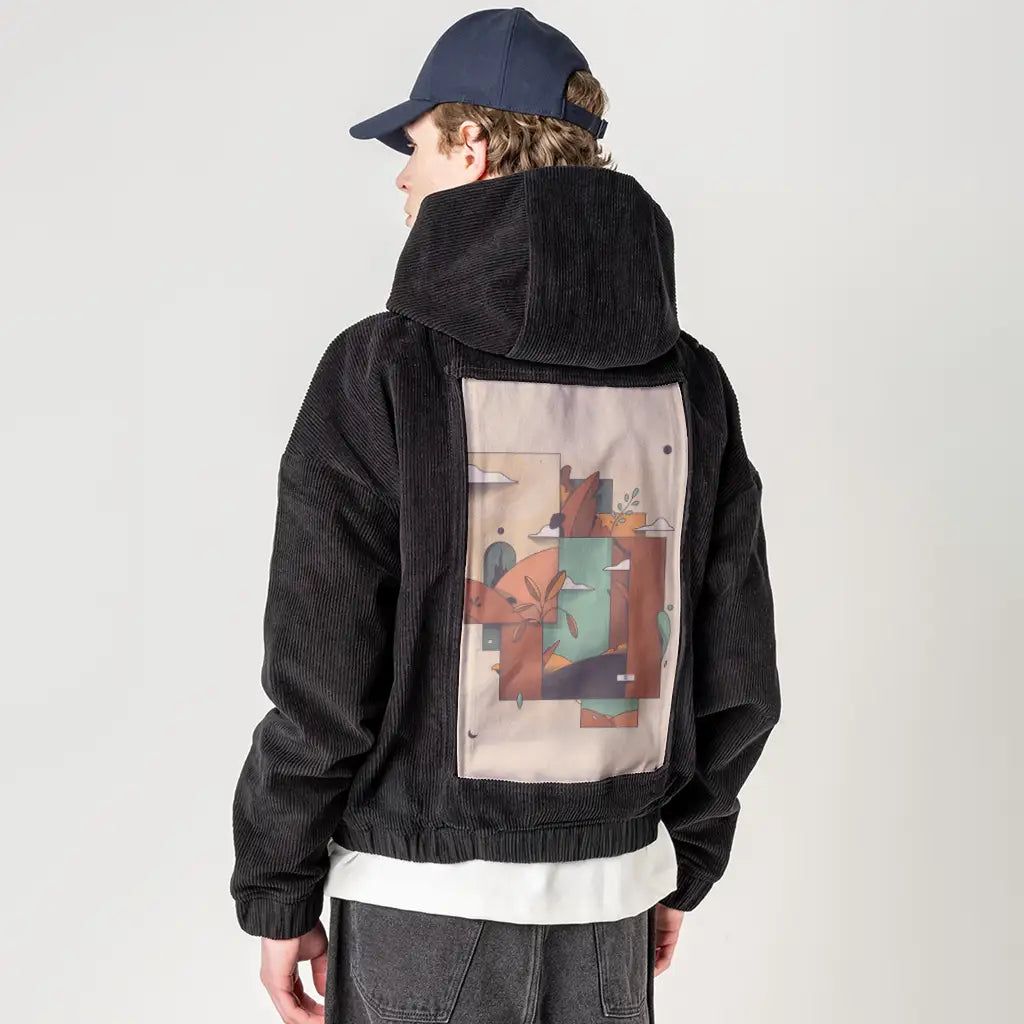surrealdaysii patch on male retro cord hoodie in onyx