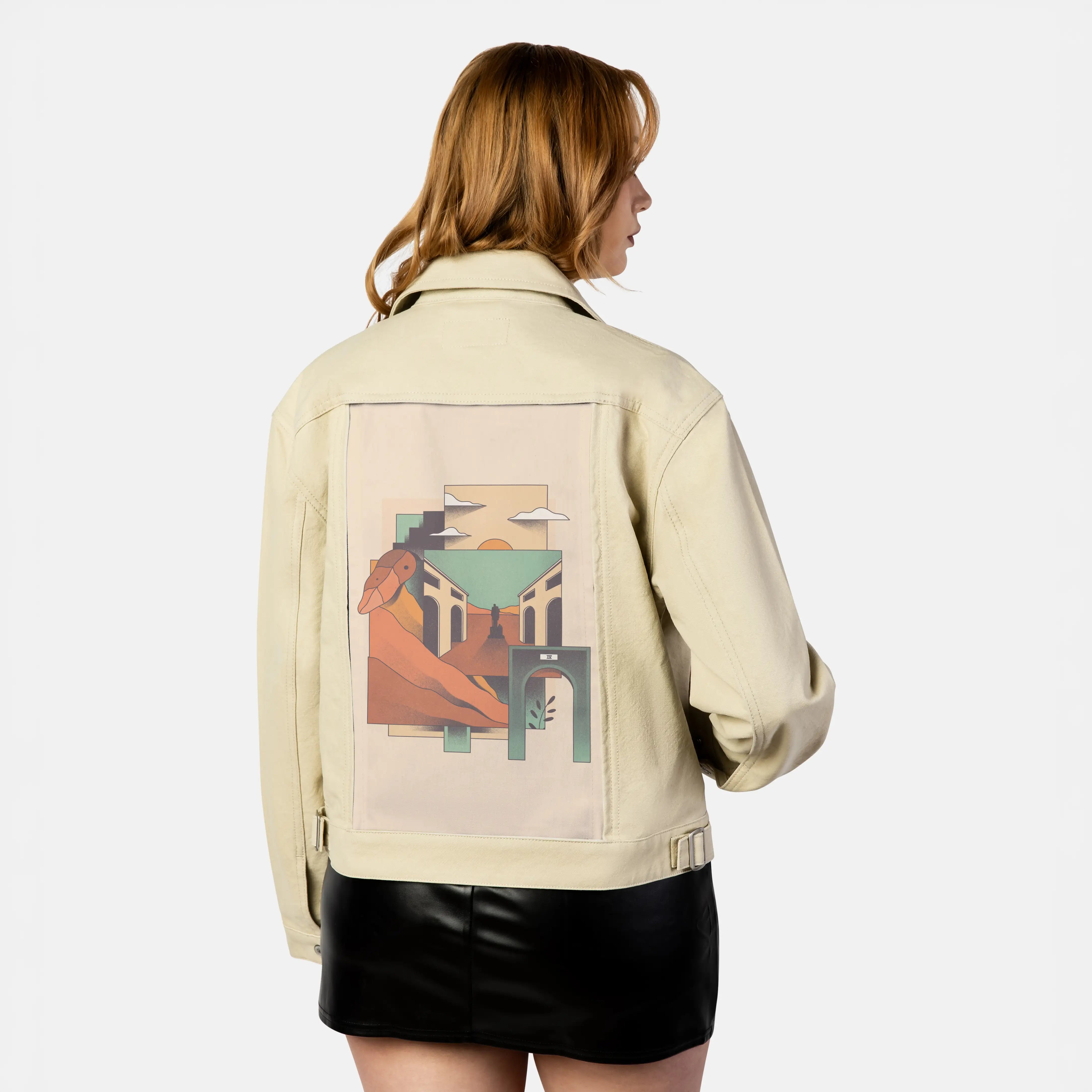surrealdaysiv patch on female atelier canvas jacket in tan