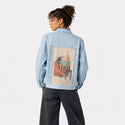 surrealdaysiv patch on female og denim jacket in oceanside