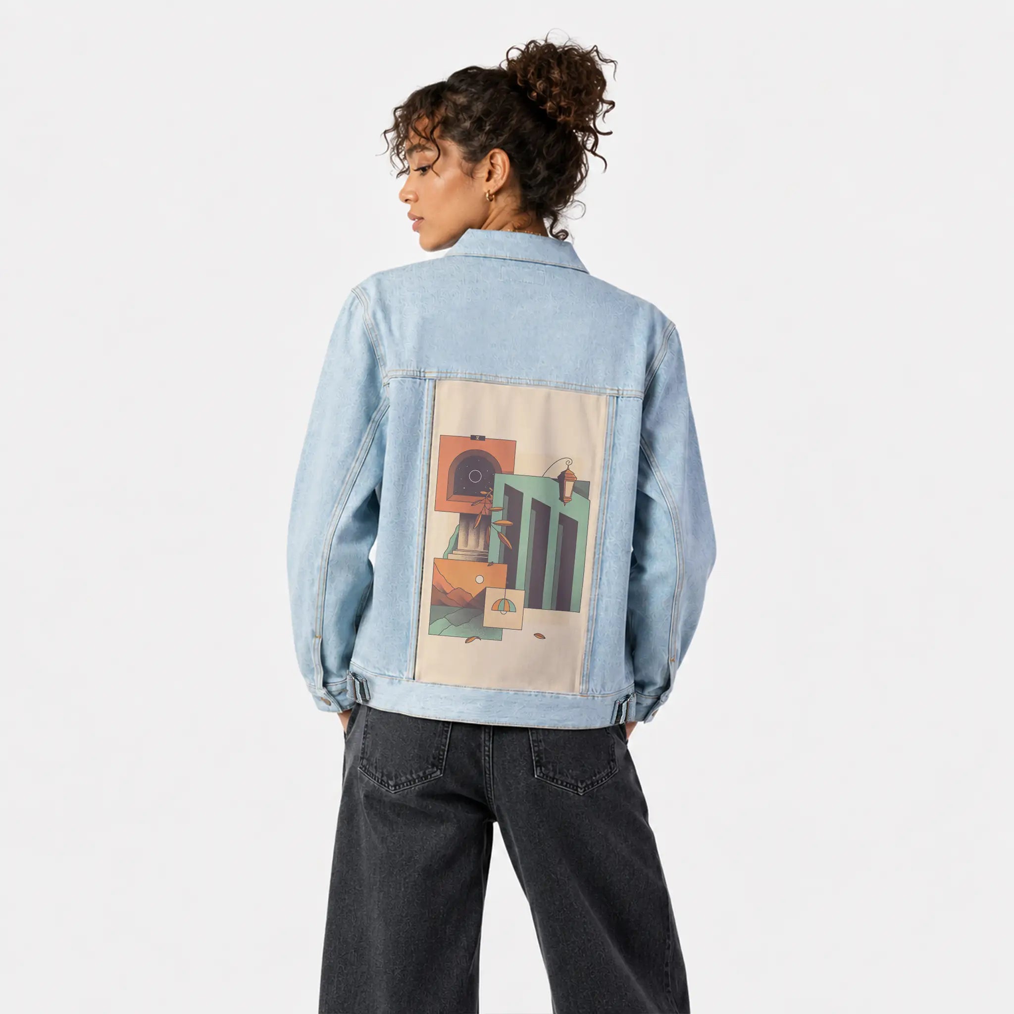 surrealdaysv patch on female og denim jacket in oceanside