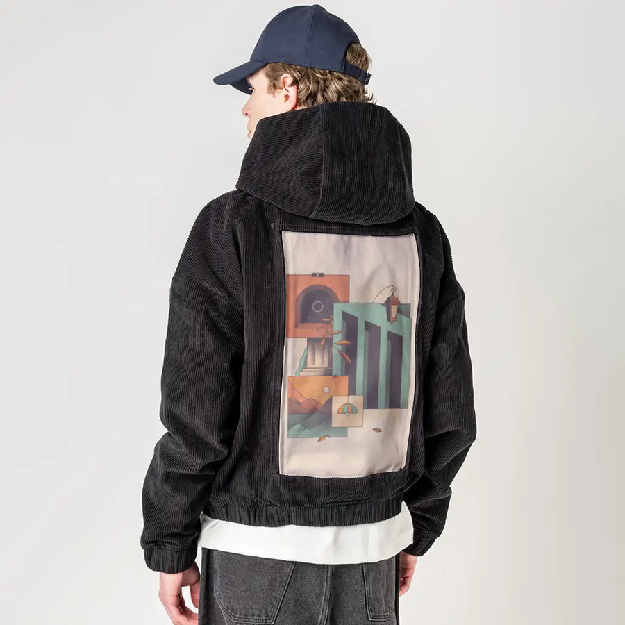 surrealdaysv patch on male retro cord hoodie in onyx