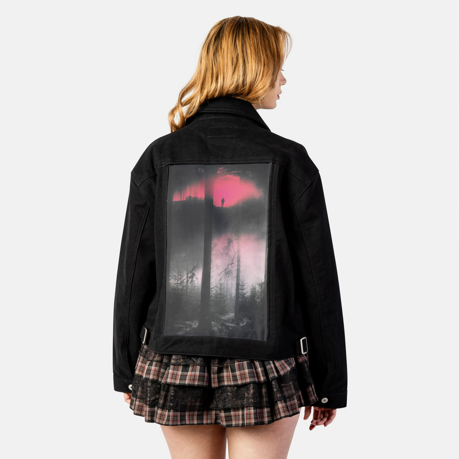 surrealforestdreamer patch on female atelier canvas jacket in nightfall