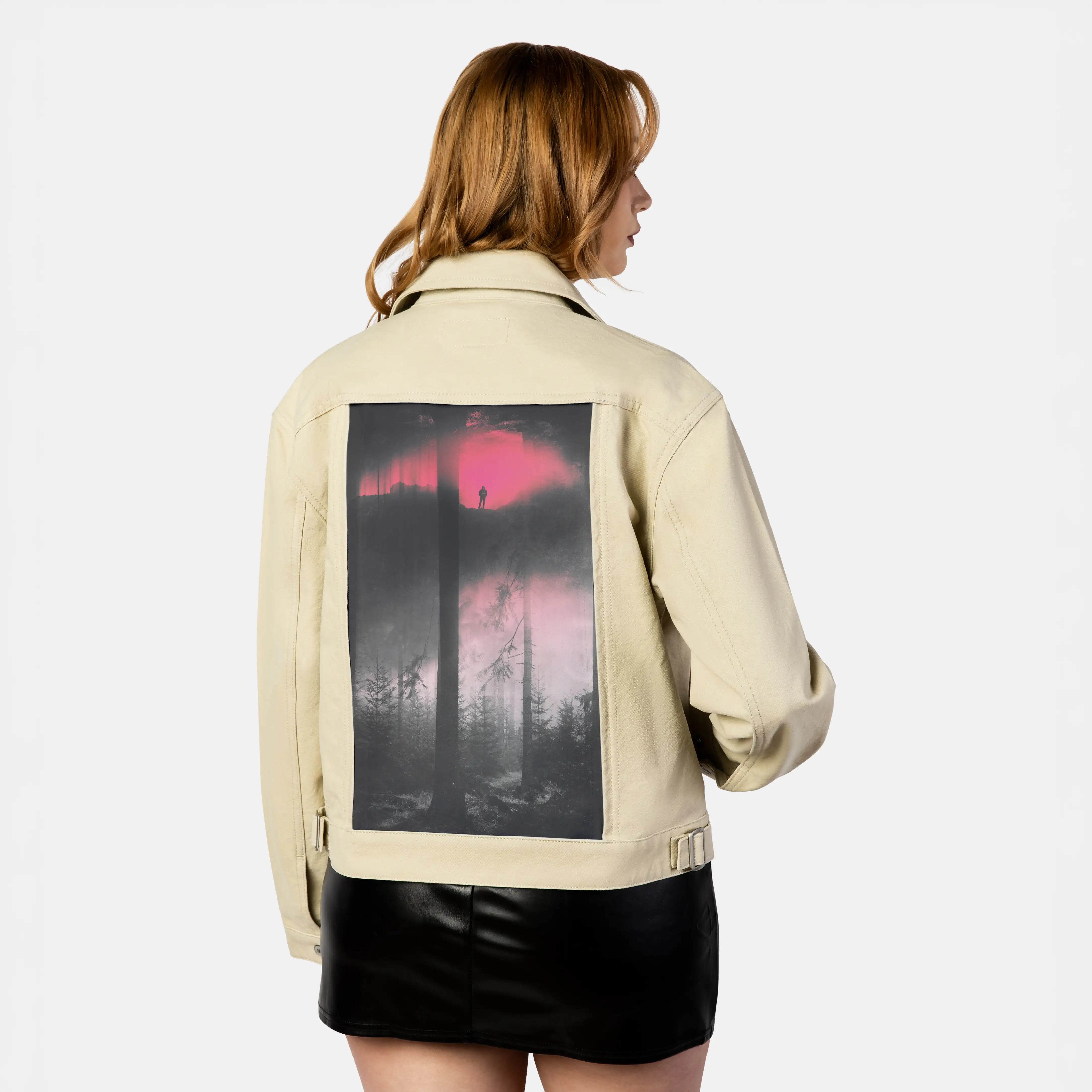 surrealforestdreamer patch on female atelier canvas jacket in tan