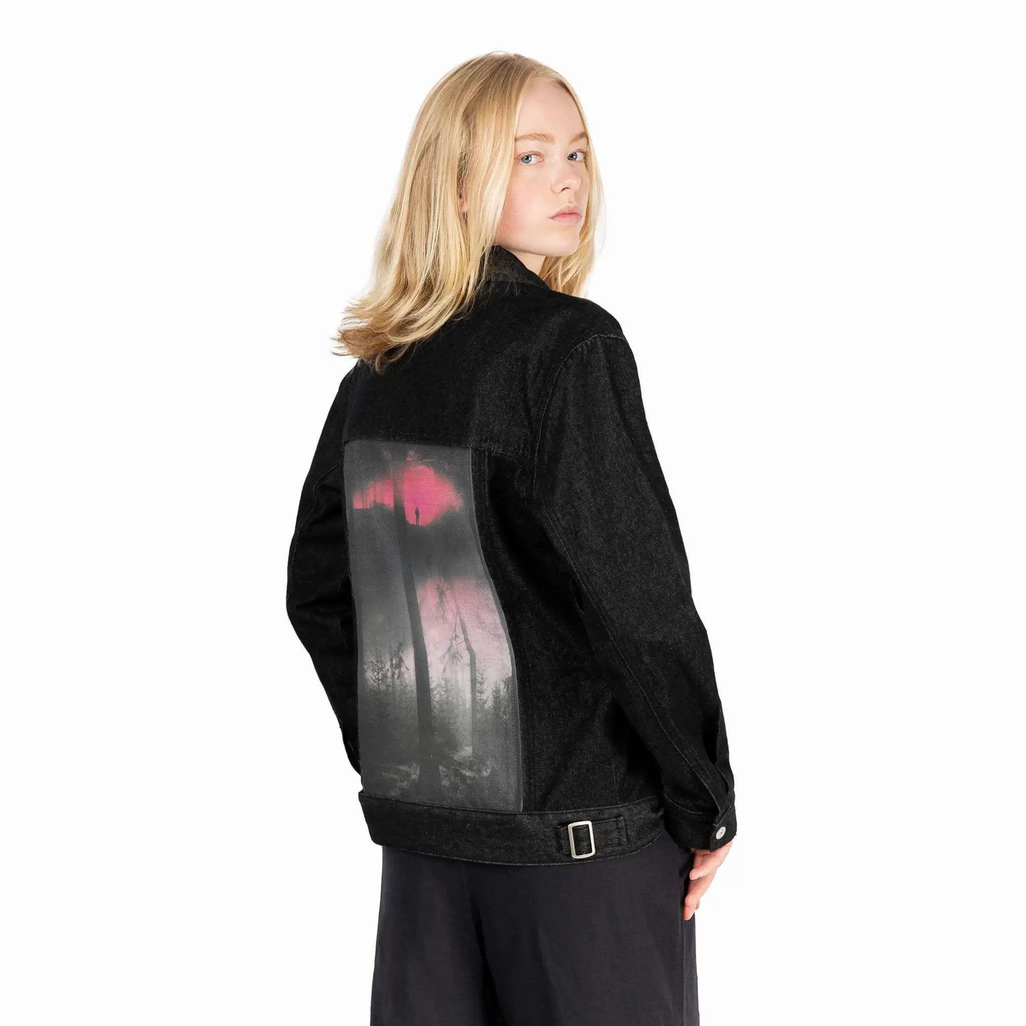 surrealforestdreamer patch on female og denim jacket in raven