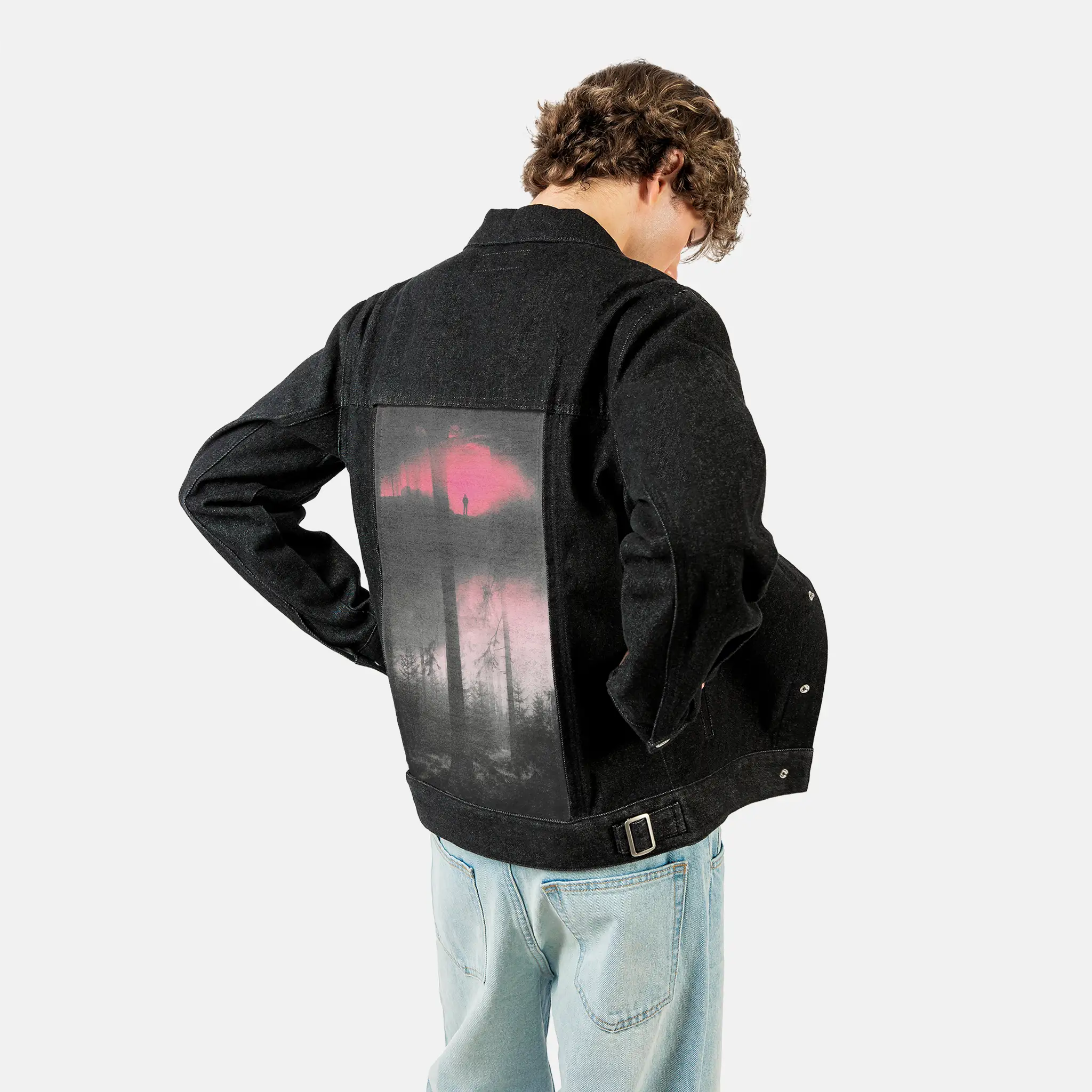 surrealforestdreamer patch on male og denim jacket in raven